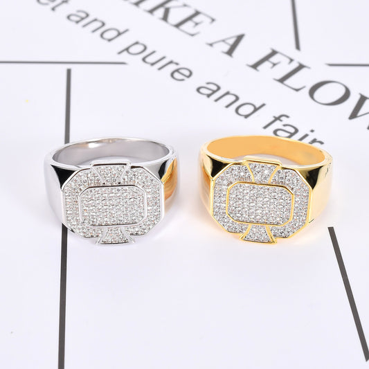 Hip Hop Geometric Cubic Zirconia Ring for Men