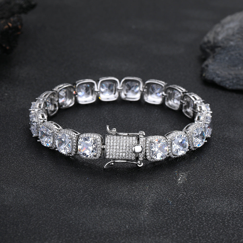 10MM Square Zirconia Tennis Bracelet, Iced Out Hip Hop Chain Bracelet, Unisex Geometric Wrist Jewelry