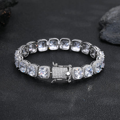 10MM Square Zirconia Tennis Bracelet, Iced Out Hip Hop Chain Bracelet, Unisex Geometric Wrist Jewelry