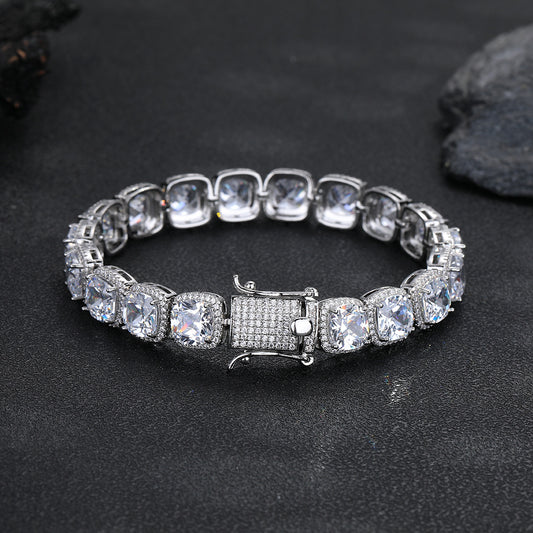 10MM Square Zirconia Tennis Bracelet, Iced Out Hip Hop Chain Bracelet, Unisex Geometric Wrist Jewelry