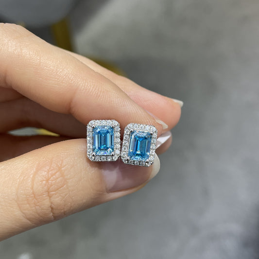 Blue Emerald-Cut Moissanite Ring & Earrings Set, 1-Carat, 18K Gold Plated S925 Silver alternate product image
