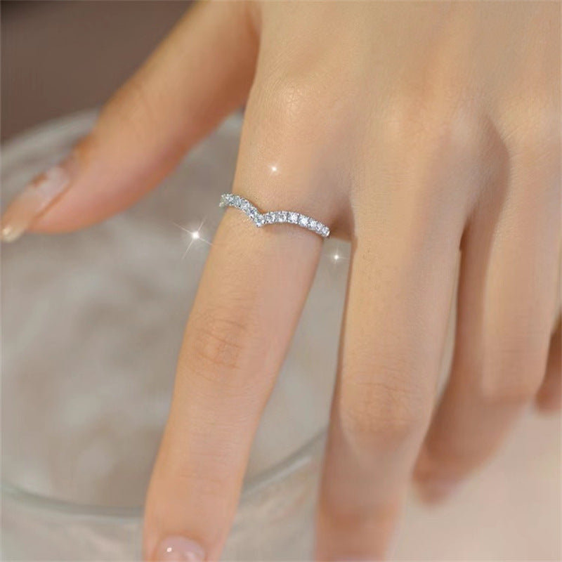 Moissanite V Shape Ring for Women, U Curve Pave Wedding Promise Ring product image