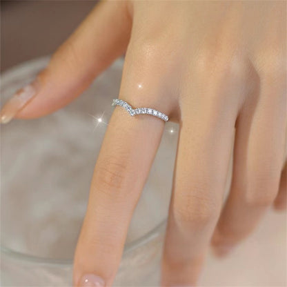 Moissanite V Shape Ring for Women, U Curve Pave Wedding Promise Ring