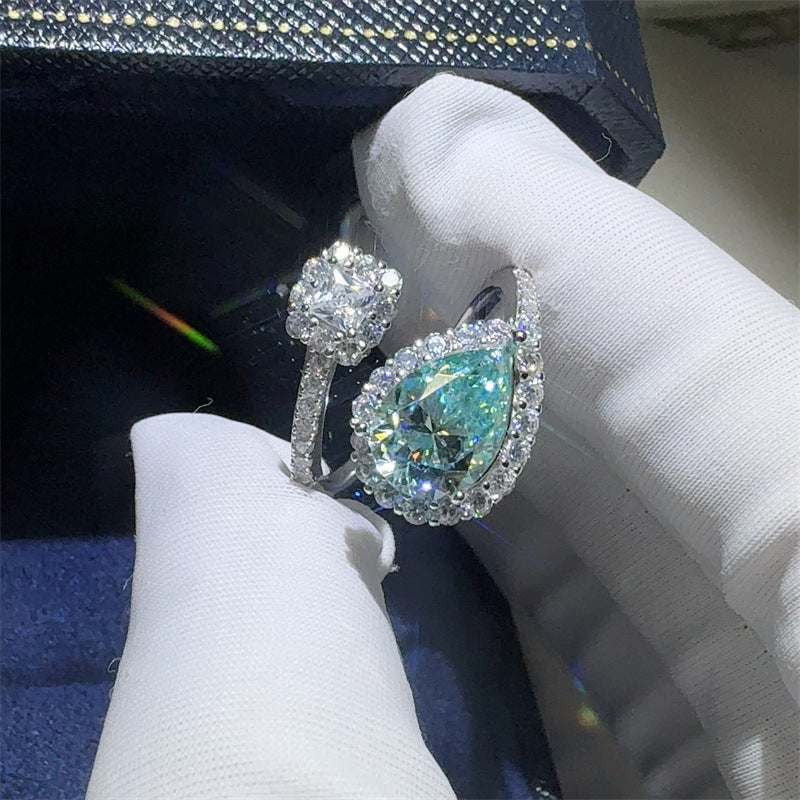 Green Pear Moissanite Ring for Women, 2 Carat VVS1 Halo Open Ring product image