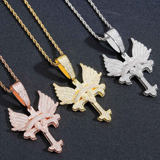 Hip Hop Punk Butterfly Cubic Zirconia Pendant Necklace for Men and Women