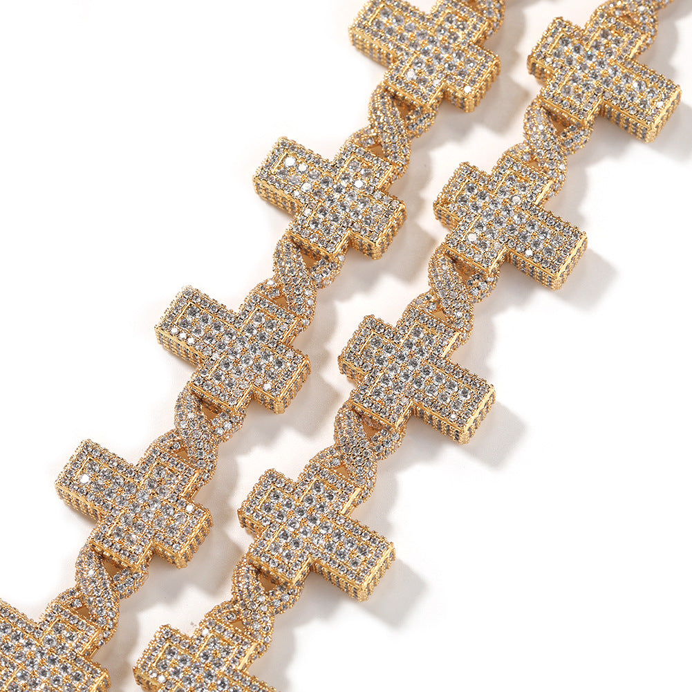 Iced Out Cross Chain Necklace for Women & Men - Cubic Zirconia Statement Pendant Necklace in Gold or Silver Tone product image