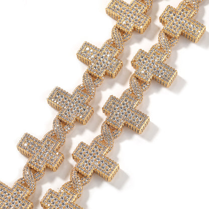 Iced Out Cross Chain Necklace for Women & Men - Cubic Zirconia Statement Pendant Necklace in Gold or Silver Tone
