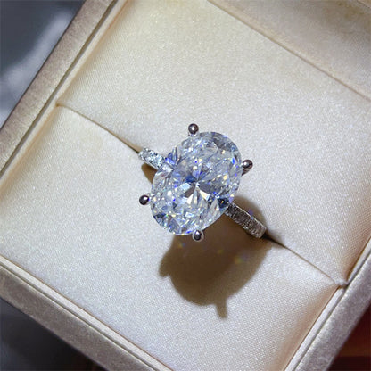 Oval Moissanite Engagement Ring for Women, 8 Carat Look Solitaire Ring with Pave Band
