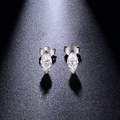 Marquise Moissanite Stud Earrings for Women, 4 x 8 mm, S925, 18K Gold-Plated