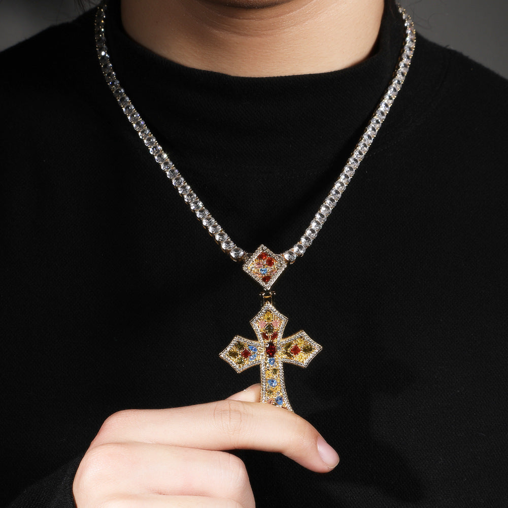 Iced Out Cross Pendant Necklace for Women and Men - Cubic Zirconia Hip Hop Statement Chain in Gold, Silver, or Rose Gold