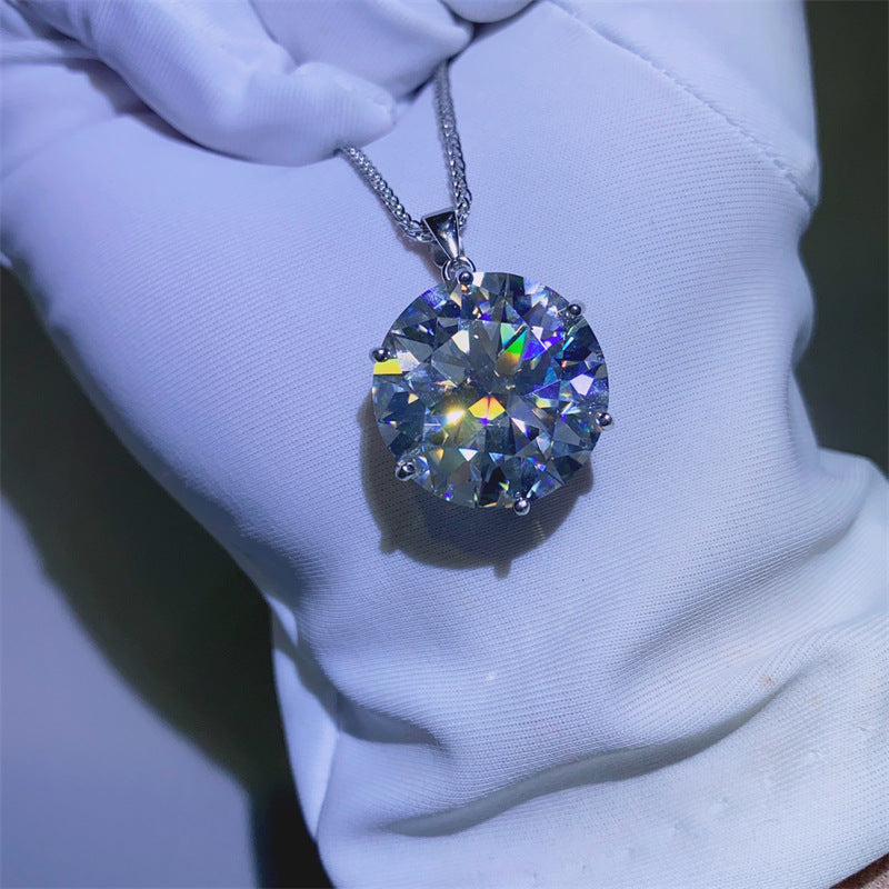 20 Carat Six-Prong Moissanite Pendant Necklace Round Solitaire Statement Jewelry product image