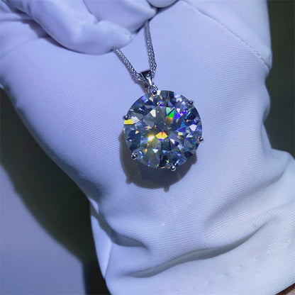 20 Carat Six-Prong Moissanite Pendant Necklace Round Solitaire Statement Jewelry
