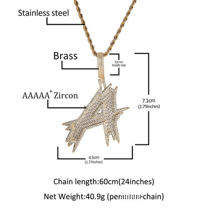Gold-tone letter A pendant dimensions