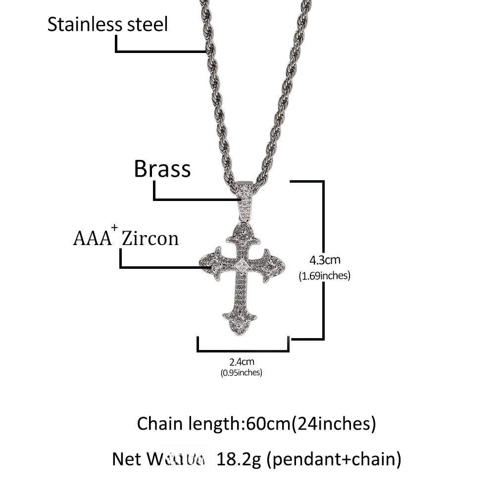 Men’s Silver-Tone Cross Pendant Necklace with Cubic Zirconia Twisted Chain