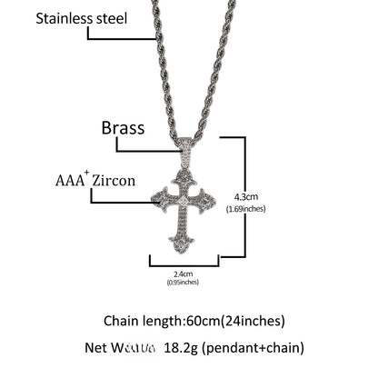 Men’s Silver-Tone Cross Pendant Necklace with Cubic Zirconia Twisted Chain
