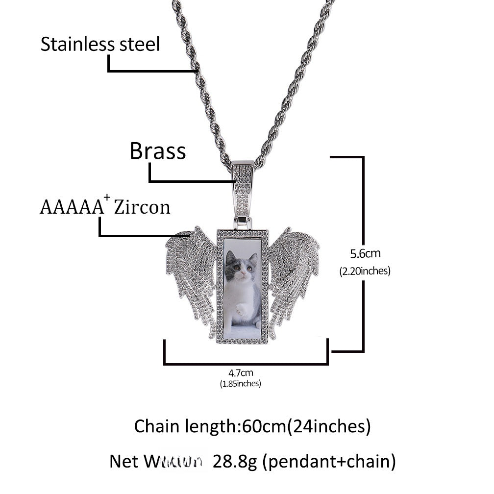 Iced Wing Photo Pendant Necklace with Cuban Twist Chain for Women & Men product image