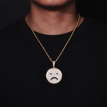 Iced Out Smiley Face Pendant Necklace, Rope Chain Hip Hop Zircon Jewelry
