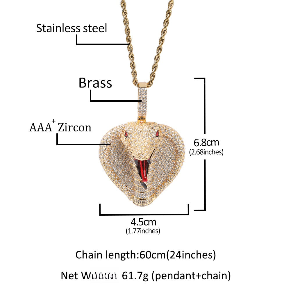 Iced Snake Pendant Necklace for Men Women - Cubic Zirconia Hip Hop Statement Chain in Gold or Silver Tone product image