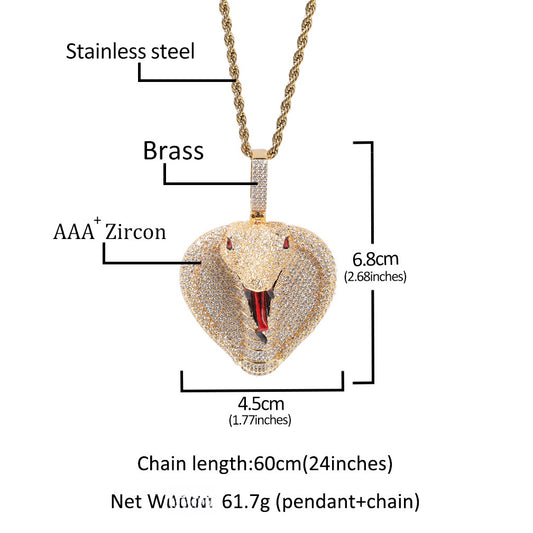 Iced Snake Pendant Necklace for Men Women - Cubic Zirconia Hip Hop Statement Chain in Gold or Silver Tone