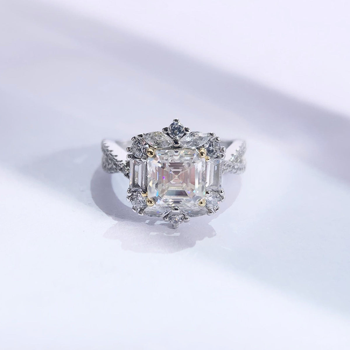 2 Carat Moissanite Halo Ring, Asscher Cut Promise Ring product image