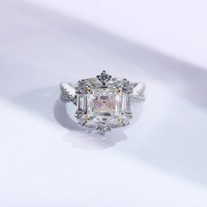 2 Carat Moissanite Halo Ring, Asscher Cut Promise Ring