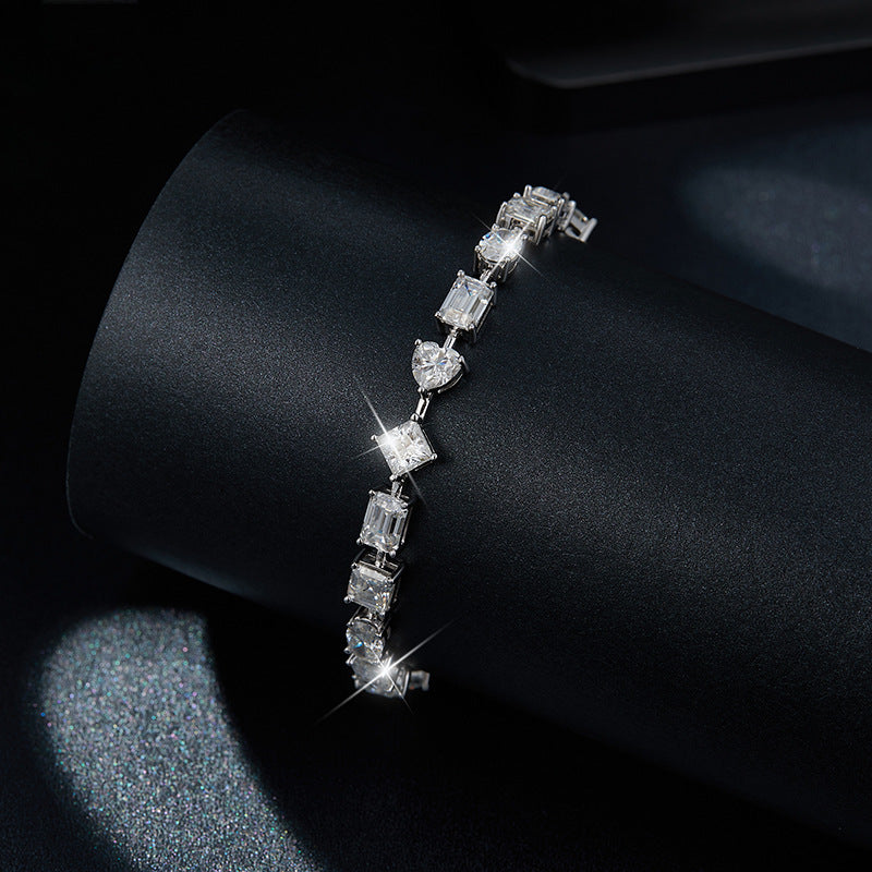 925 Silver Moissanite Tennis Bracelet, Mixed-Cut Link Bracelet product image