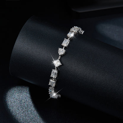 925 Silver Moissanite Tennis Bracelet, Mixed-Cut Link Bracelet