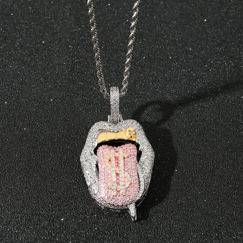 Hip Hop Skull Dollar Cubic Zirconia Pendant Necklace for Men and Women