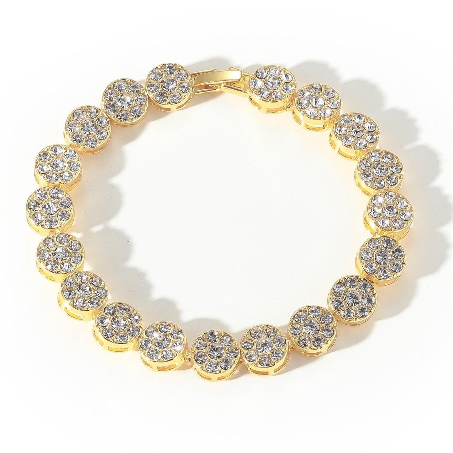 Hip Hop Floral Round Iced Link Alloy Bracelet for Men and Women
