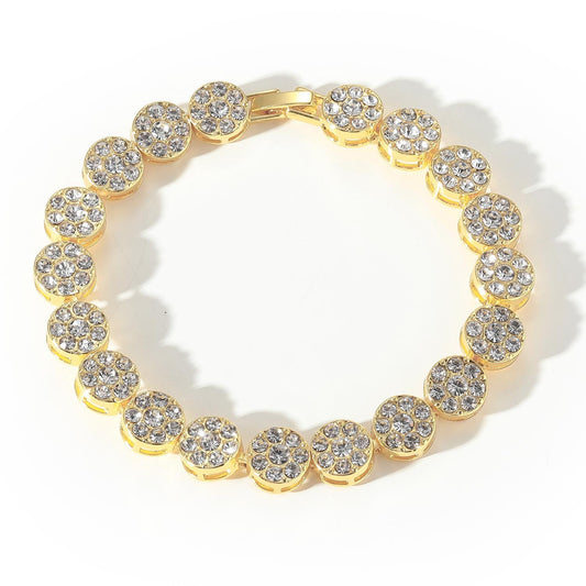 Hip Hop Floral Round Iced Link Alloy Bracelet for Men and Women