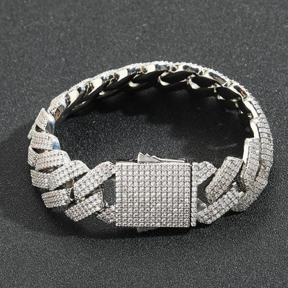 Hip Hop Diamond Shape Cuban Link Cubic Zirconia Bracelet for Men