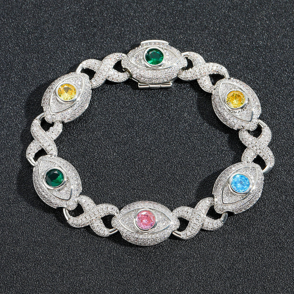 Hip Hop Evil Eye Cuban Link Cubic Zirconia Bracelet for Men product image
