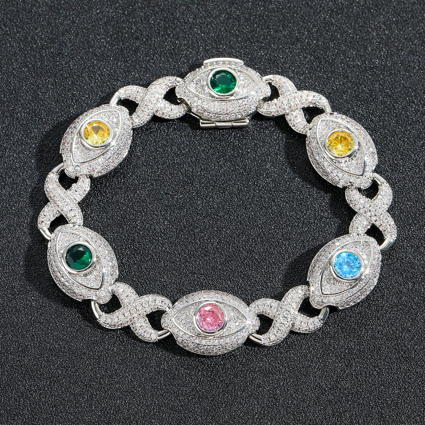 Hip Hop Evil Eye Cuban Link Cubic Zirconia Bracelet for Men