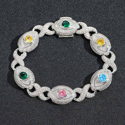 Hip Hop Evil Eye Cuban Link Cubic Zirconia Bracelet for Men