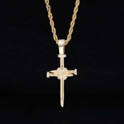 Iced Out Cross Nail Pendant Necklace for Men and Women - Hip Hop Cuban Chain Style Cubic Zirconia Necklace