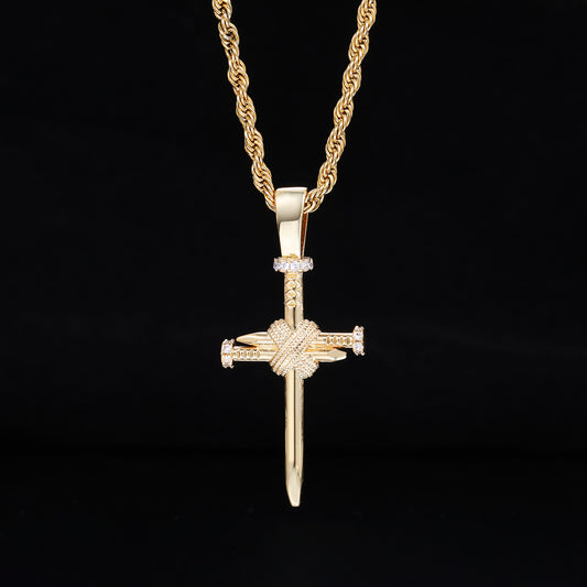 Iced Out Cross Nail Pendant Necklace for Men and Women - Hip Hop Cuban Chain Style Cubic Zirconia Necklace alternate product image