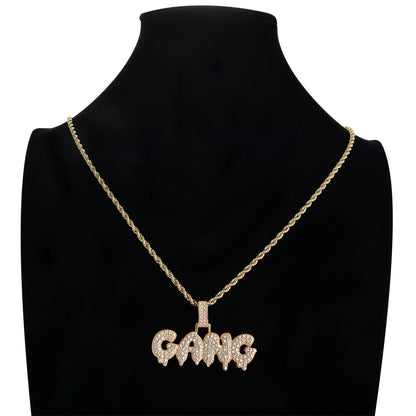 Hip Hop Letter Teardrop Cubic Zirconia Pendant Necklace for Men and Women