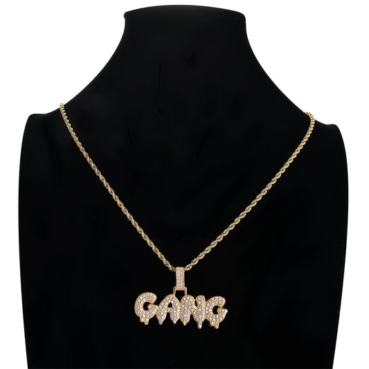 Hip Hop Letter Teardrop Cubic Zirconia Pendant Necklace for Men and Women