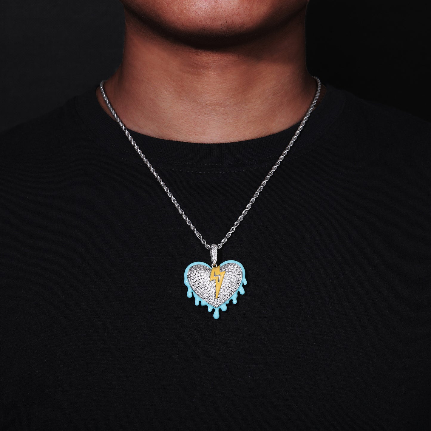 Iced Out Heart Lightning Pendant Necklace for Men, Hip Hop Rope Chain product image