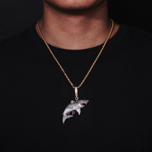Iced Out Shark Pendant Necklace in Gold Tone with Cubic Zirconia Hip Hop Statement Chain alternate product image