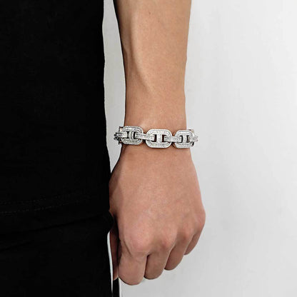 15 mm Baguette CZ Mariner Link Hip Hop Bracelet with Copper Base - CHA039