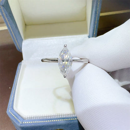 Marquise Cut Moissanite Ring for Women - Purple or White Solitaire Ring, Sizes 9-20