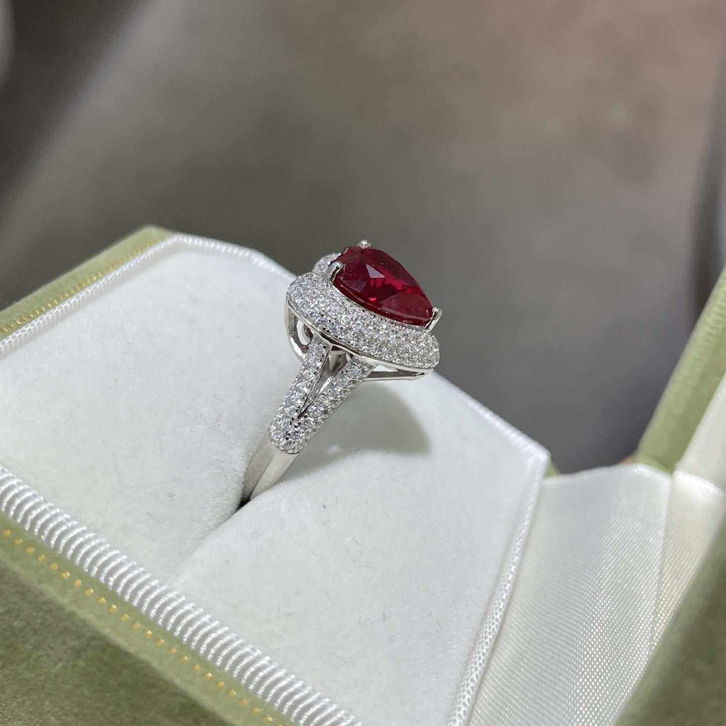 Heart-Shaped Red Gemstone Halo Ring, S925 Silver Promise Ring for Women product image