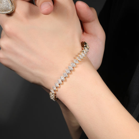 Unisex Marquise Cut Cubic Zirconia Bracelet in Gold or Silver Tone – Hip Hop Statement Chain, 7 Inch & 8 Inch