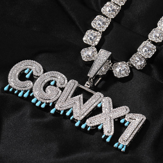 Personalized Iced Out Letter Necklace for Women - Custom English Name Pendant with Cubic Zirconia, Gold or Silver Color 24 Inch Twist Chain