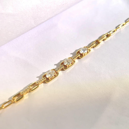 S925 Moissanite Link Bracelet, Oval Stone Tennis Bracelet, Adjustable 15+3cm, White alternate product image