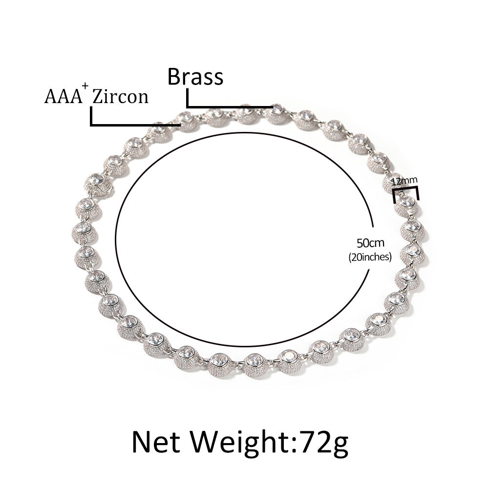 Unisex Round Cubic Zirconia Chain Necklace Bracelet Set in Gold or Silver Tone product image