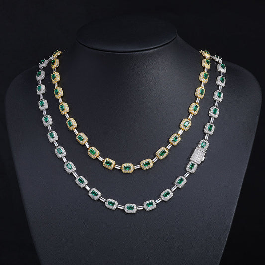 Emerald-Cut Colored CZ Halo Link Hip Hop Necklace with Copper Base - CHA310 alternate product image