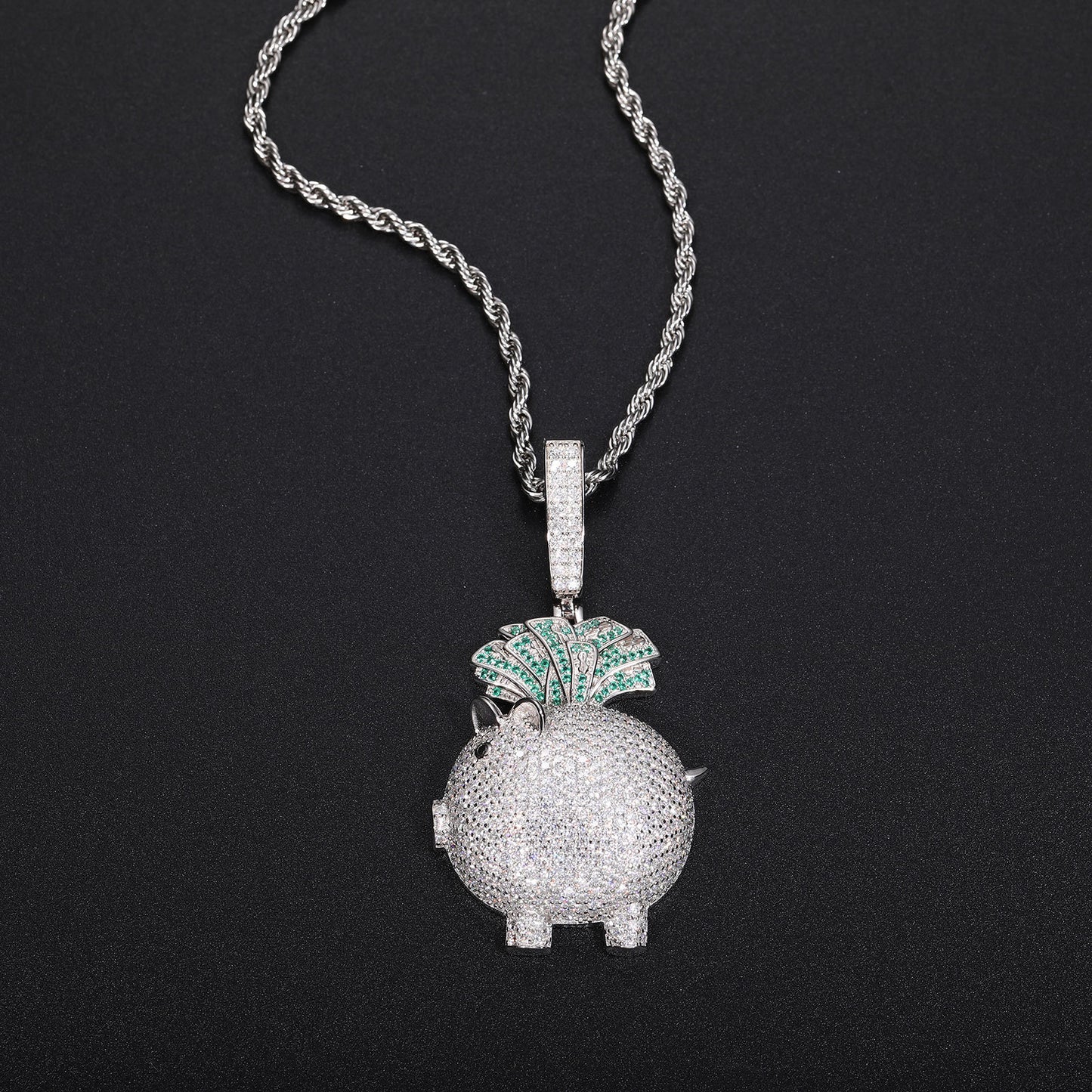 925 Silver Moissanite Iced Out Pig Money Pendant Necklace product image