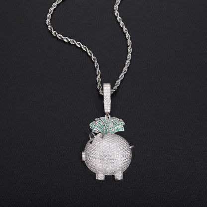 925 Silver Moissanite Iced Out Pig Money Pendant Necklace